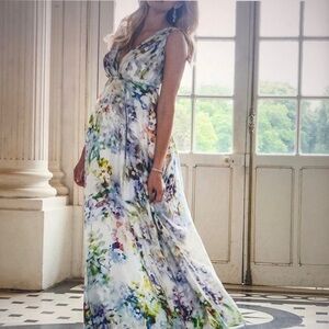 Seraphine Luxe Felicity Silk Maternity Formal Maxi Dress Watercolor Print Size 8